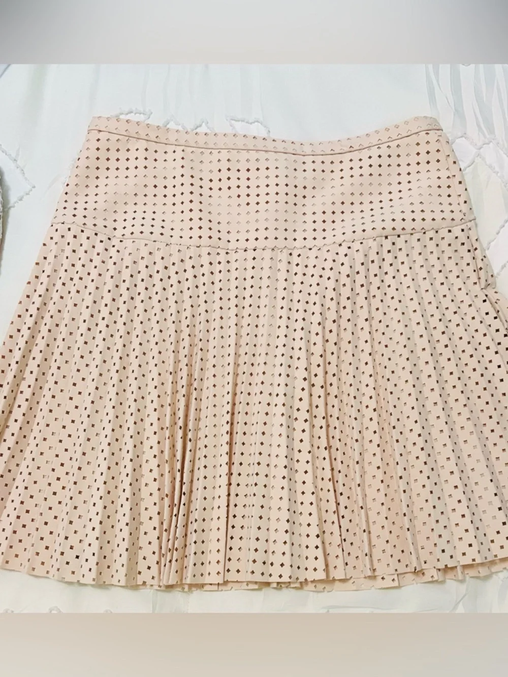 J.Crew Blush Pink Laser Cut Pleated Perforated A-Line Mini Preppy Chic Skirt 2